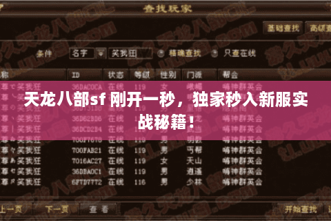天龙八部sf 刚开一秒,独家秒入新服实战秘籍! 天龙八部sf 刚开一秒,独家秒入新服实战秘籍!