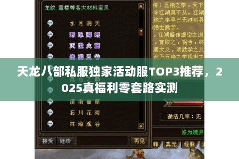 天龙八部私服独家活动服TOP3推荐，2025真福利零套路实测