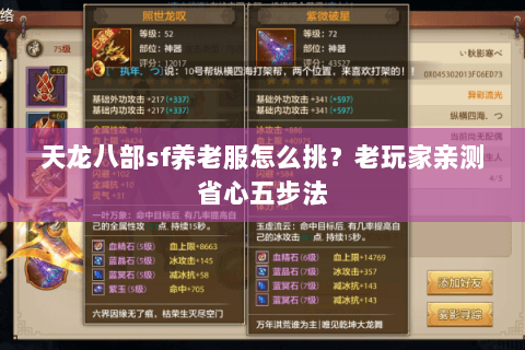 天龙八部sf养老服怎么挑?老玩家亲测省心五步法 天龙八部sf养老服怎么挑?老玩家亲测省心五步法