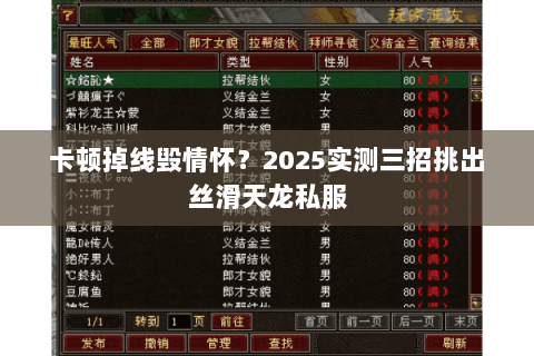 卡顿掉线毁情怀？2025实测三招挑出丝滑天龙私服