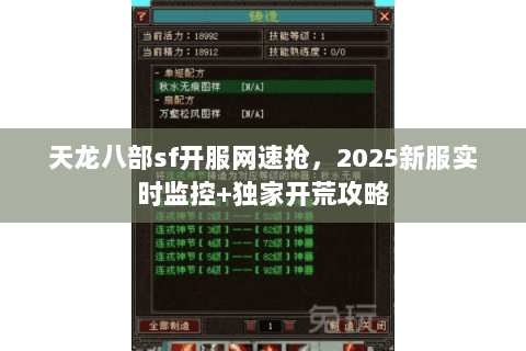 天龙八部sf开服网速抢,2025新服实时监控+独家开荒攻略 天龙八部sf开服网速抢,2025新服实时监控+独家开荒攻略