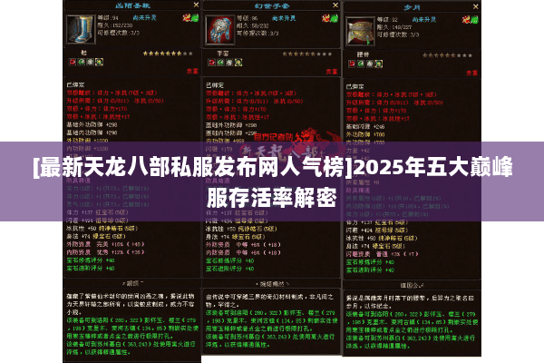 [最新天龙八部私服发布网人气榜]2025年五大巅峰服存活率解密