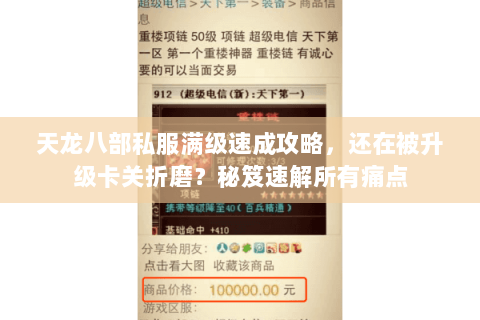 天龙八部私服满级速成攻略，还在被升级卡关折磨？秘笈速解所有痛点