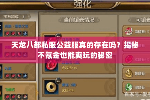 天龙八部私服公益服真的存在吗?揭秘不氪金也能爽玩的秘密 天龙八部私服公益服真的存在吗?揭秘不氪金也能爽玩的秘密