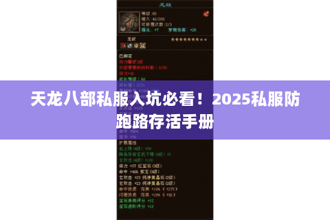 天龙八部私服入坑必看！2025私服防跑路存活手册