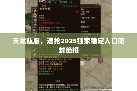 天龙私服，速抢2025独家稳定入口防封绝招