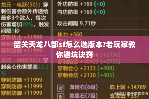 韶关天龙八部sf怎么选版本?老玩家教你避坑诀窍