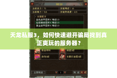 天龙私服3,如何快速避开骗局找到真正爽玩的服务器? 天龙私服3,如何快速避开骗局找到真正爽玩的服务器?
