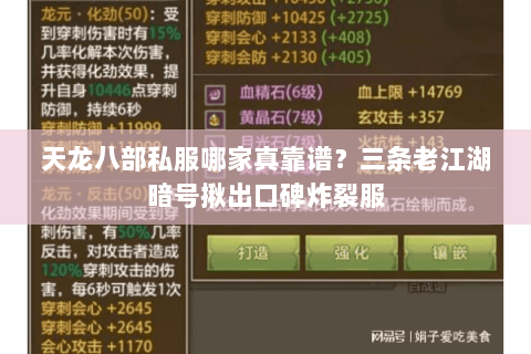 天龙八部私服哪家真靠谱？三条老江湖暗号揪出口碑炸裂服