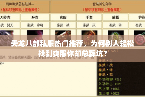 天龙八部私服热门推荐,为何别人轻松找到爽服你却总踩坑? 天龙八部私服热门推荐,为何别人轻松找到爽服你却总踩坑?