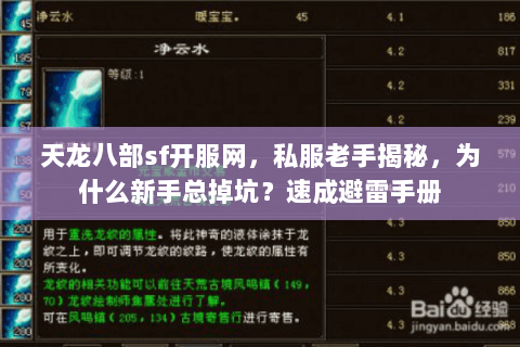 天龙八部sf开服网,私服老手揭秘,为什么新手总掉坑?速成避雷手册 天龙八部sf开服网,私服老手揭秘,为什么新手总掉坑?速成避雷手册