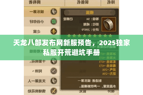 天龙八部发布网新服预告，2025独家私服开荒避坑手册