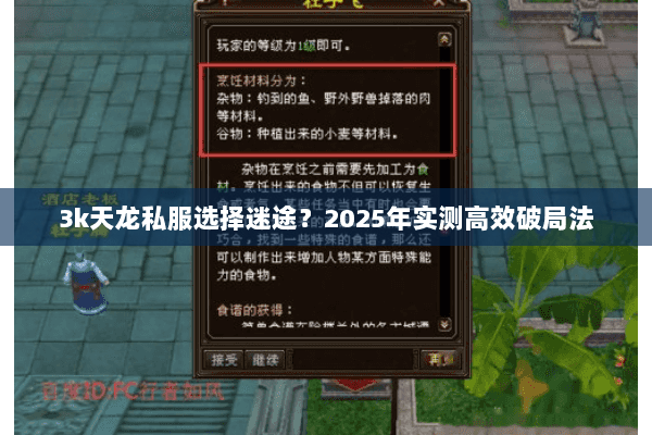 3k天龙私服选择迷途？2025年实测高效破局法