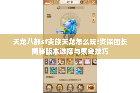天龙八部sf贵族天龙怎么玩?资深团长揭秘版本选择与氪金技巧 天龙八部sf贵族天龙怎么玩?资深团长揭秘版本选择与氪金技巧