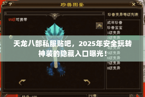 天龙八部私服贴吧,2025年安全玩转神装的隐藏入口曝光! 天龙八部私服贴吧,2025年安全玩转神装的隐藏入口曝光!
