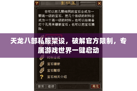 天龙八部私服架设，破解官方限制，专属游戏世界一键启动