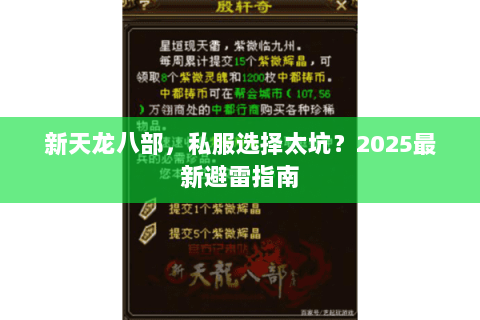 新天龙八部，私服选择太坑？2025最新避雷指南