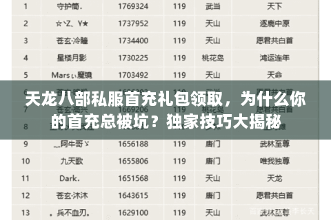 天龙八部私服首充礼包领取,为什么你的首充总被坑?独家技巧大揭秘 天龙八部私服首充礼包领取,为什么你的首充总被坑?独家技巧大揭秘