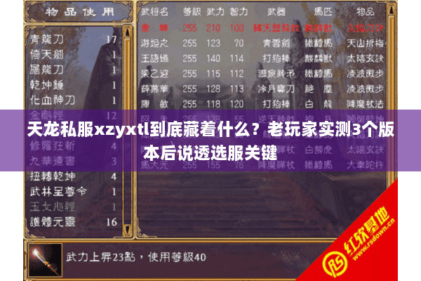 天龙私服xzyxtl到底藏着什么?老玩家实测3个版本后说透选服关键 天龙私服xzyxtl到底藏着什么?老玩家实测3个版本后说透选服关键