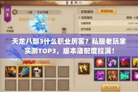 天龙八部3什么职业厉害？私服老玩家实测TOP3，版本适配度拉满！