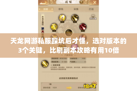天龙网游私服踩坑后才懂，选对版本的3个关键，比刷副本攻略有用10倍