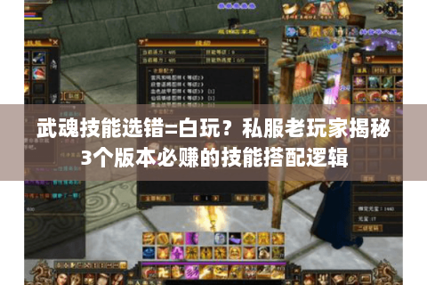 武魂技能选错=白玩?私服老玩家揭秘3个版本必赚的技能搭配逻辑 武魂技能选错=白玩?私服老玩家揭秘3个版本必赚的技能搭配逻辑