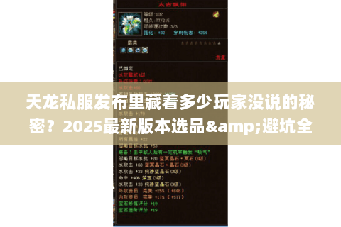 天龙私服发布里藏着多少玩家没说的秘密？2025最新版本选品&避坑全攻略
