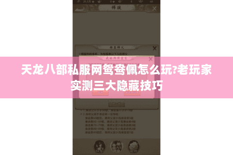 天龙八部私服网鸳鸯佩怎么玩?老玩家实测三大隐藏技巧 天龙八部私服网鸳鸯佩怎么玩?老玩家实测三大隐藏技巧