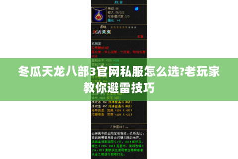 冬瓜天龙八部3官网私服怎么选?老玩家教你避雷技巧 冬瓜天龙八部3官网私服怎么选?老玩家教你避雷技巧