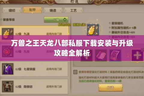 万兽之王天龙八部私服下载安装与升级攻略全解析 万兽之王天龙八部私服下载安装与升级攻略全解析