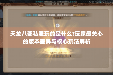 天龙八部私服玩的是什么?玩家最关心的版本差异与核心玩法解析