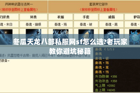 冬瓜天龙八部私服网sf怎么选?老玩家教你避坑秘籍 冬瓜天龙八部私服网sf怎么选?老玩家教你避坑秘籍