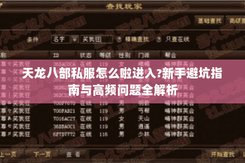 天龙八部私服怎么啦进入?新手避坑指南与高频问题全解析