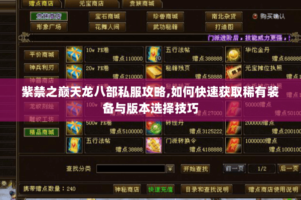 紫禁之巅天龙八部私服攻略,如何快速获取稀有装备与版本选择技巧 紫禁之巅天龙八部私服攻略,如何快速获取稀有装备与版本选择技巧