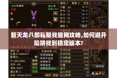 新天龙八部私服找服网攻略,如何避开陷阱找到稳定版本?