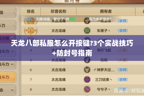 天龙八部私服怎么开按键?3个实战技巧+防封号指南 天龙八部私服怎么开按键?3个实战技巧+防封号指南