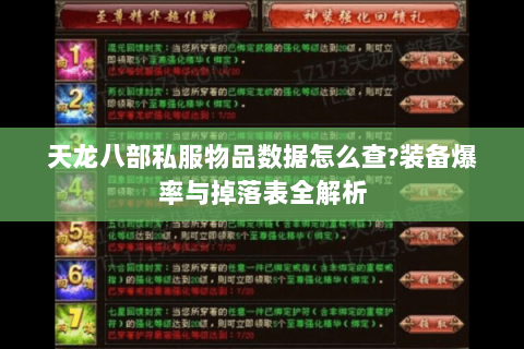 天龙八部私服物品数据怎么查?装备爆率与掉落表全解析