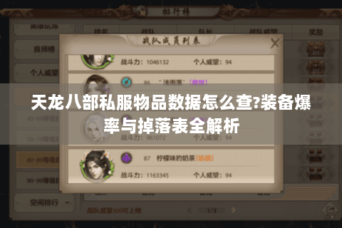 天龙八部私服物品数据怎么查?装备爆率与掉落表全解析