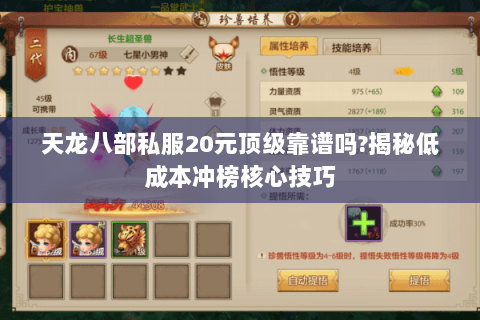 天龙八部私服20元顶级靠谱吗?揭秘低成本冲榜核心技巧