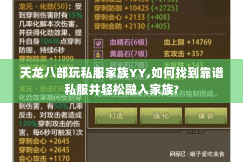 天龙八部玩私服家族YY,如何找到靠谱私服并轻松融入家族? 天龙八部玩私服家族YY,如何找到靠谱私服并轻松融入家族?