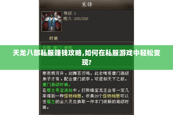 天龙八部私服赚钱攻略,如何在私服游戏中轻松变现? 天龙八部私服赚钱攻略,如何在私服游戏中轻松变现?