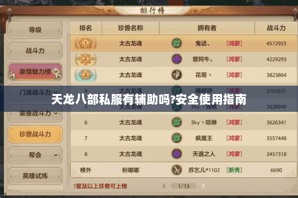 天龙八部私服有辅助吗?安全使用指南