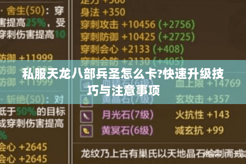 私服天龙八部兵圣怎么卡?快速升级技巧与注意事项 私服天龙八部兵圣怎么卡?快速升级技巧与注意事项