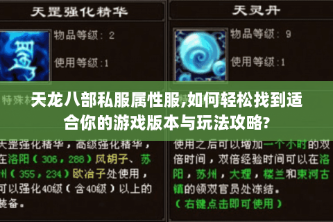 天龙八部私服属性服,如何轻松找到适合你的游戏版本与玩法攻略?