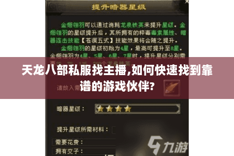 天龙八部私服找主播,如何快速找到靠谱的游戏伙伴? 天龙八部私服找主播,如何快速找到靠谱的游戏伙伴?