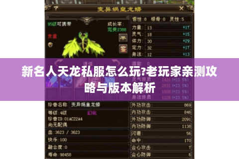 新名人天龙私服怎么玩?老玩家亲测攻略与版本解析 新名人天龙私服怎么玩?老玩家亲测攻略与版本解析
