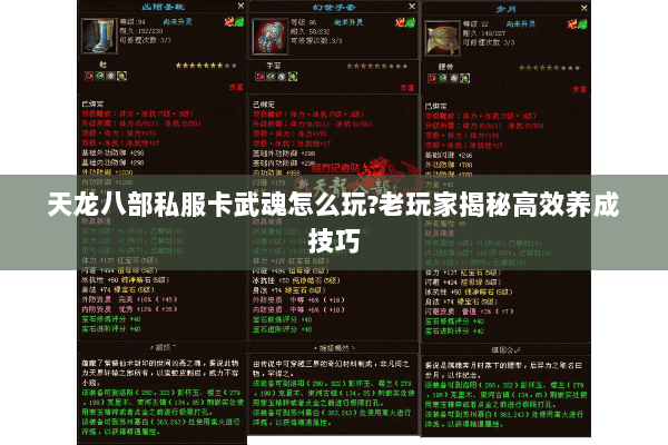 天龙八部私服卡武魂怎么玩?老玩家揭秘高效养成技巧 天龙八部私服卡武魂怎么玩?老玩家揭秘高效养成技巧