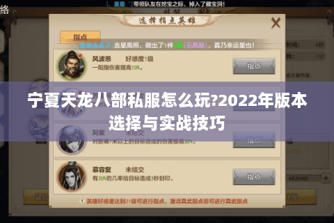 宁夏天龙八部私服怎么玩?2022年版本选择与实战技巧 宁夏天龙八部私服怎么玩?2022年版本选择与实战技巧