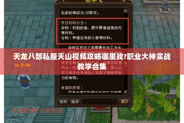 天龙八部私服天山视频攻略哪里找?职业大神实战教学合集 天龙八部私服天山视频攻略哪里找?职业大神实战教学合集