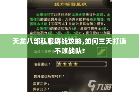天龙八部私服群战攻略,如何三天打造不败战队? 天龙八部私服群战攻略,如何三天打造不败战队?